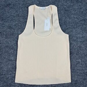 Vince Ribbed Racerback Tank Womens M Cream Quiet Luxury Basic It Girl Euro Chic